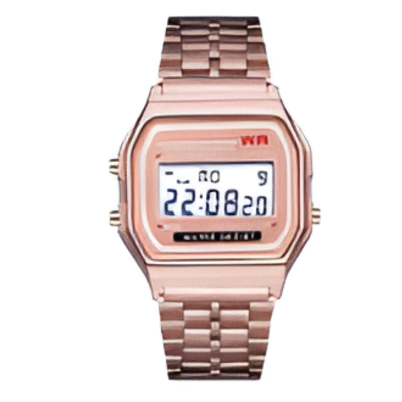 Stylish digital fashion watch for women Dubai with a sleek rose gold bracelet and modern display